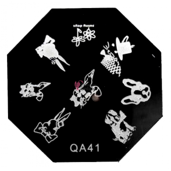 Matrita de unghii metalica hexagonala 6cm QA41 - 39261 Iepurasi de paste